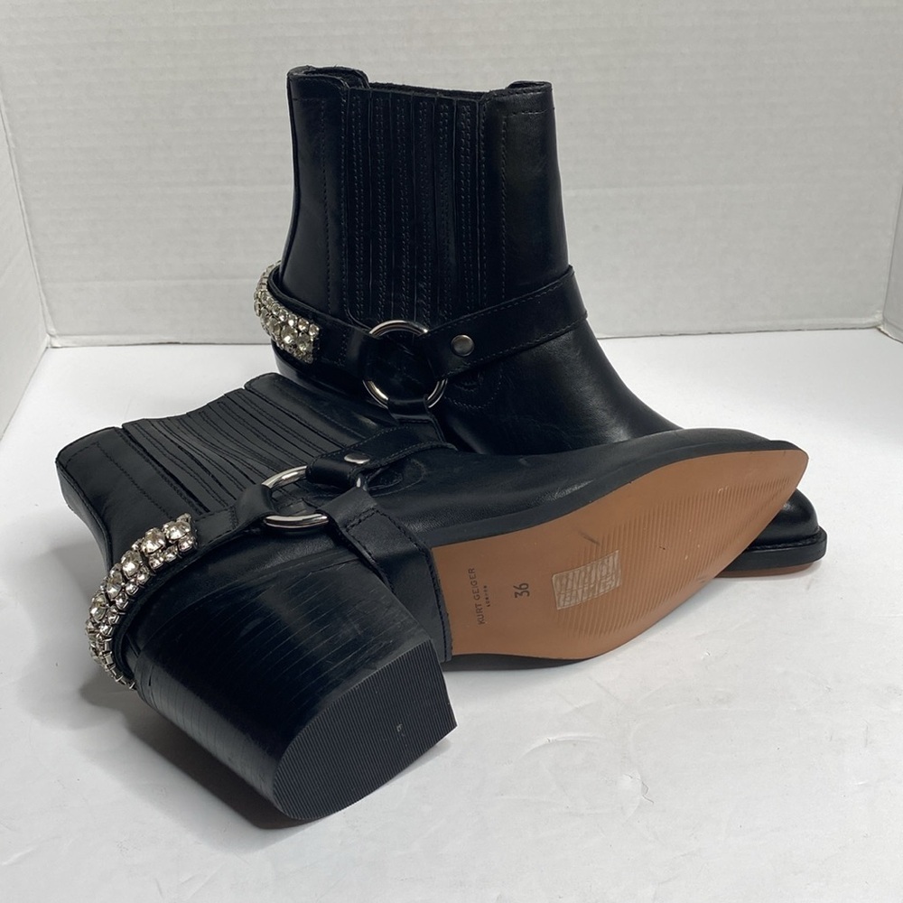 KURT GEIGER Sylvie Crystal leather boots rocky ladies ankle boots black Size 6 - Picture 5 of 5
